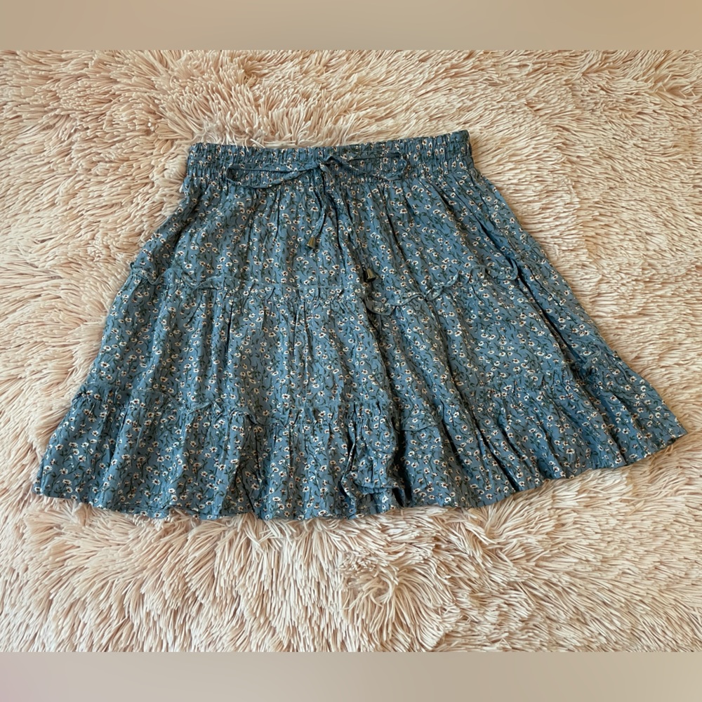 Blue Floral Drawstring Skirt